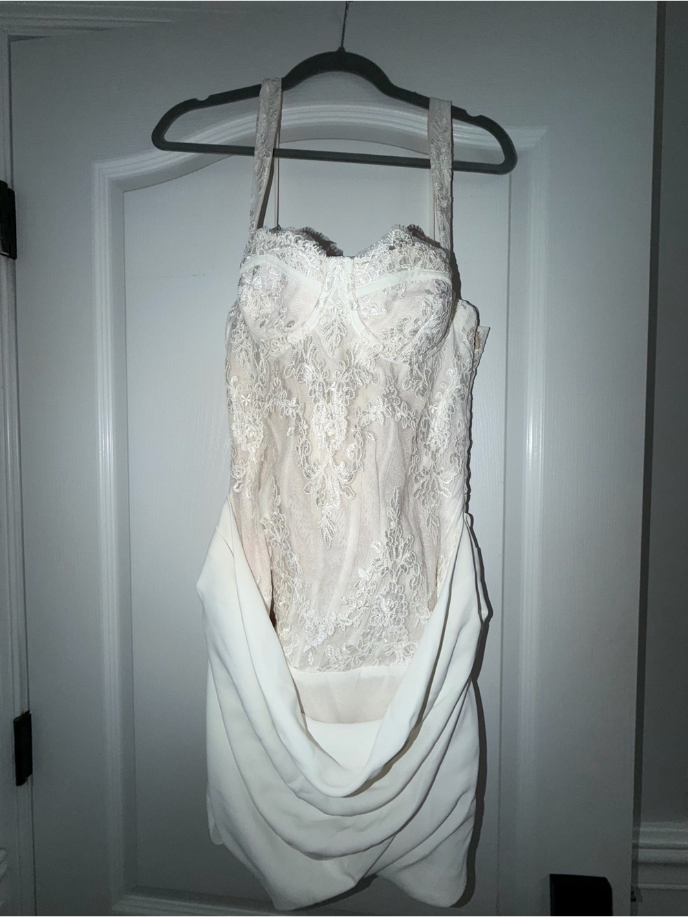 Oh Polly Ivory Lace Bustier Mini Dress